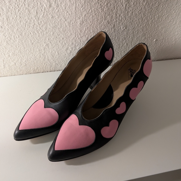 John Fluevog Shoes - Black and Pink Heart Women's Shoes